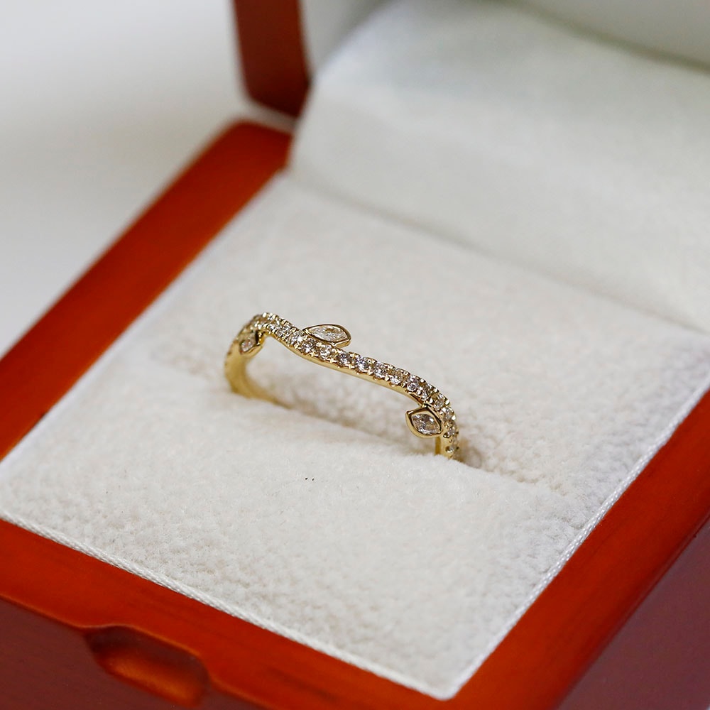 Four Marquise Cut Half Band Diamond Wedding Ring view 4