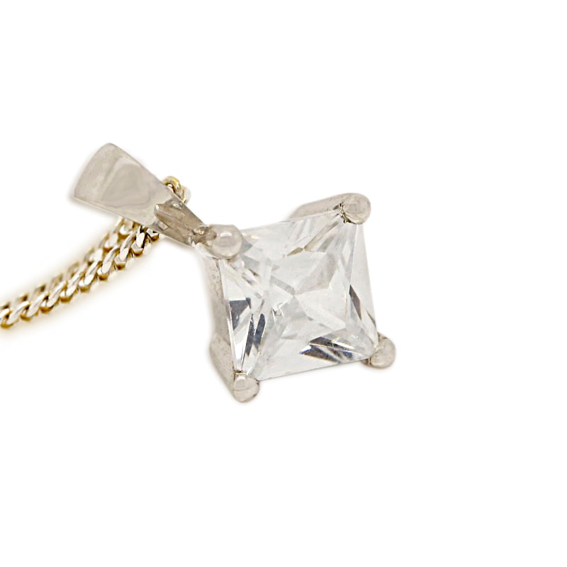 Four Claw Princess Cut Diamond Pendant