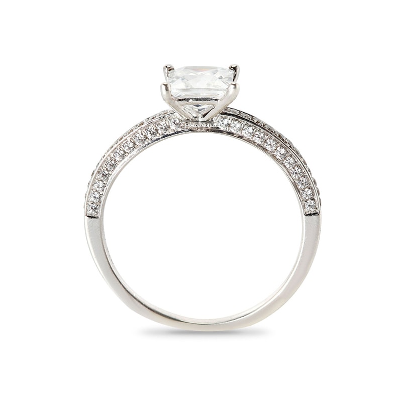 Princess Shape Pave Setting On The Inner Side of The Diamond Engagement Ring Band view 3