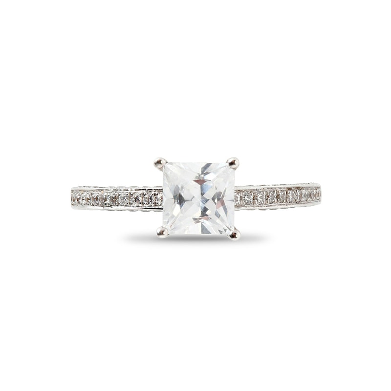 Princess Shape Pave Setting On The Inner Side of The Diamond Engagement Ring Band