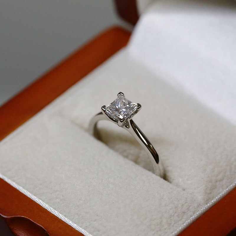 Princess Shape Lab Grown Tapered Solitaire Diamond Engagement Ring view 6