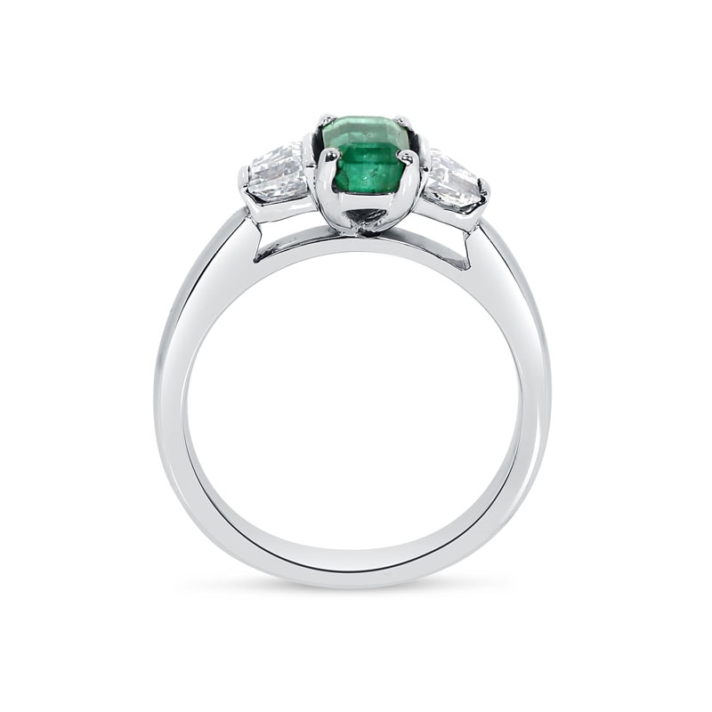 Green Emerald Trapezoid Side Diamonds Engagement Ring view 3