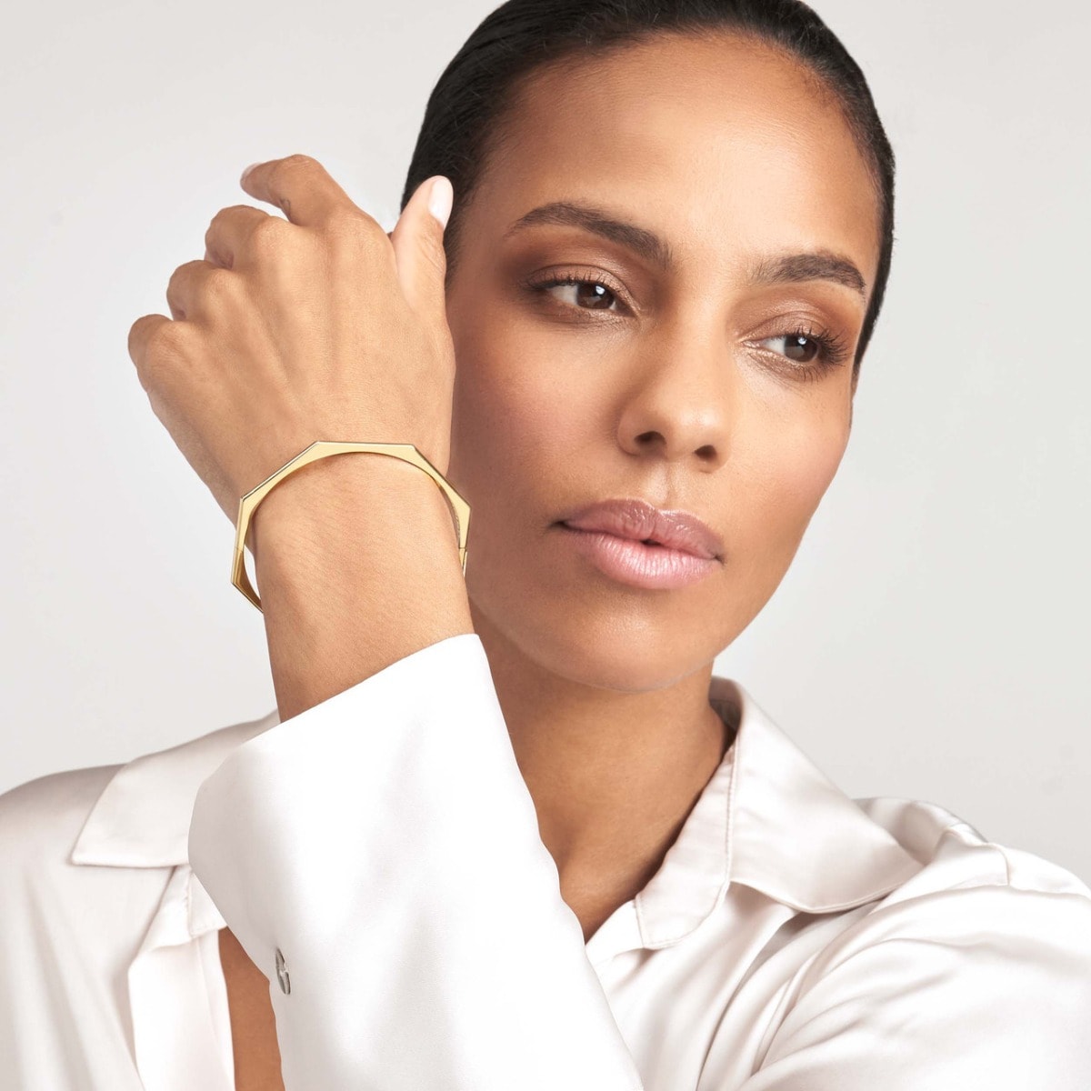 Geometric Octagon Gold Bangle Bracelet - alternate view