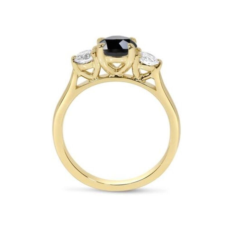 Round Cut Black Diamond Trilogy Yellow Gold Engagement Ring view 4