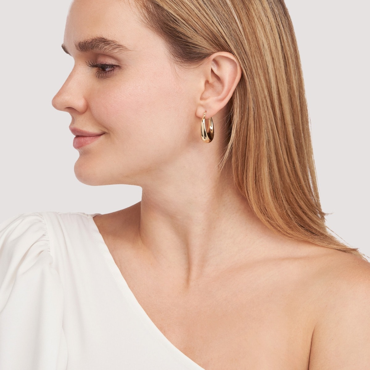 Puff Polished Gold Hoop Earrings view 2