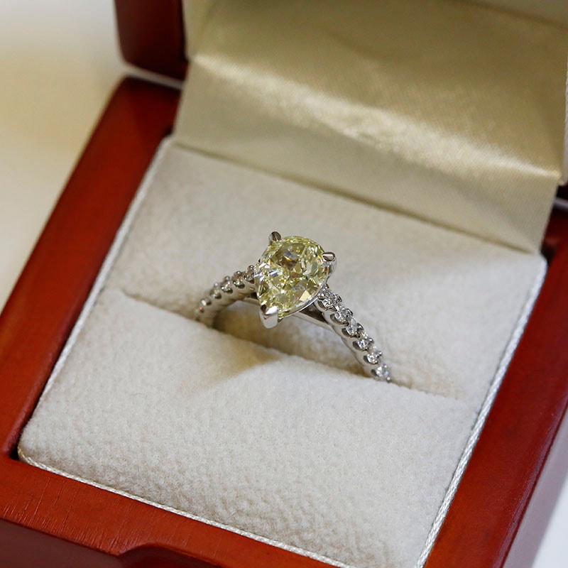 Handmade Bespoke Pear Shaped Micro Setting Diamond Engagement Ring in a Box