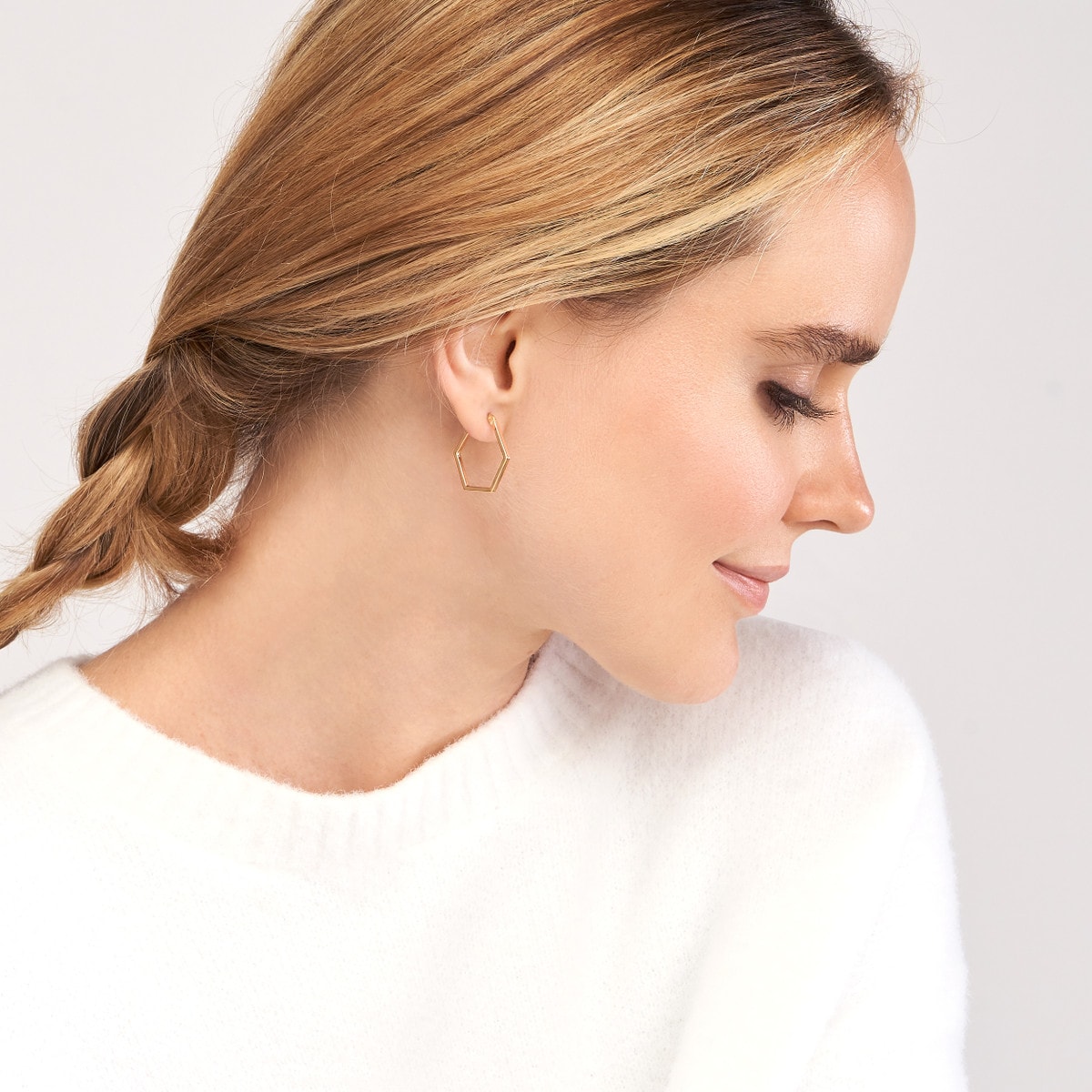 Hexagon Shape Gold Hoops Earrings view 2