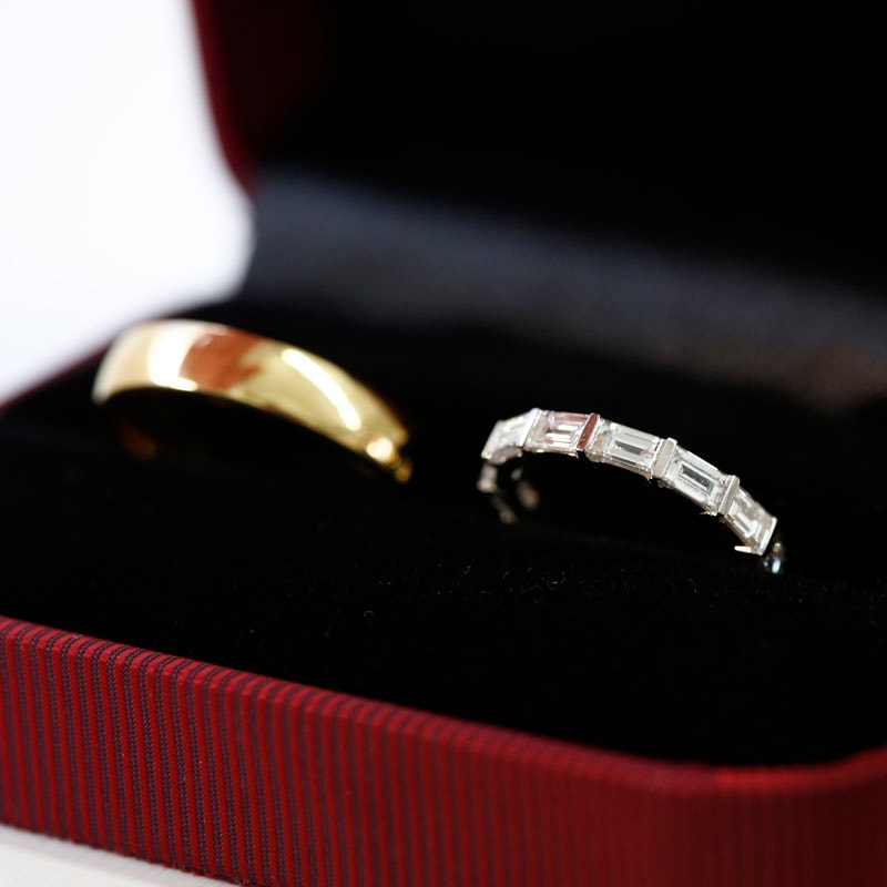 His and Hers Baguette Cut Wedding Half Band Diamond Wedding Ring