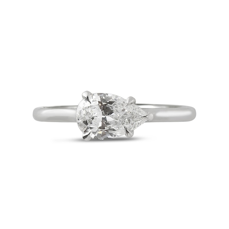 Horizontal Solitaire Pear Shape Diamond Engagement Ring view 1