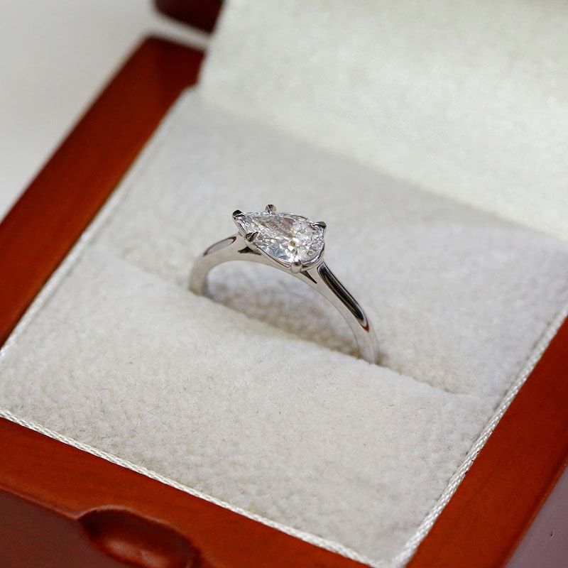 Horizontal Solitaire Pear Shape Diamond Engagement Ring view 7