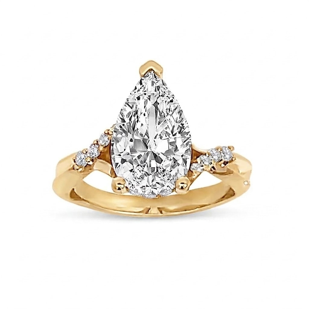 Braided Setting Pear Lab Grown Yellow Gold Diamond Engagement Ring view 4