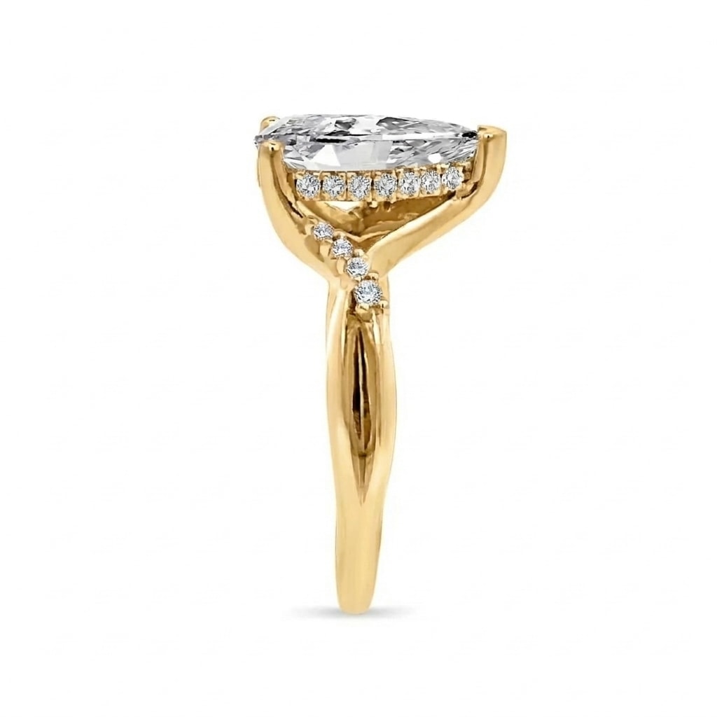 Braided Setting Pear Lab Grown Yellow Gold Diamond Engagement Ring view 3
