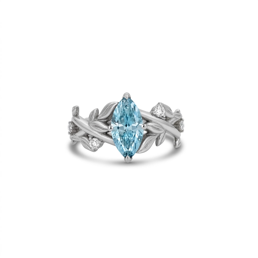 Blue Marquise Fancy Lab Grown Diamond Engagement Ring view 1