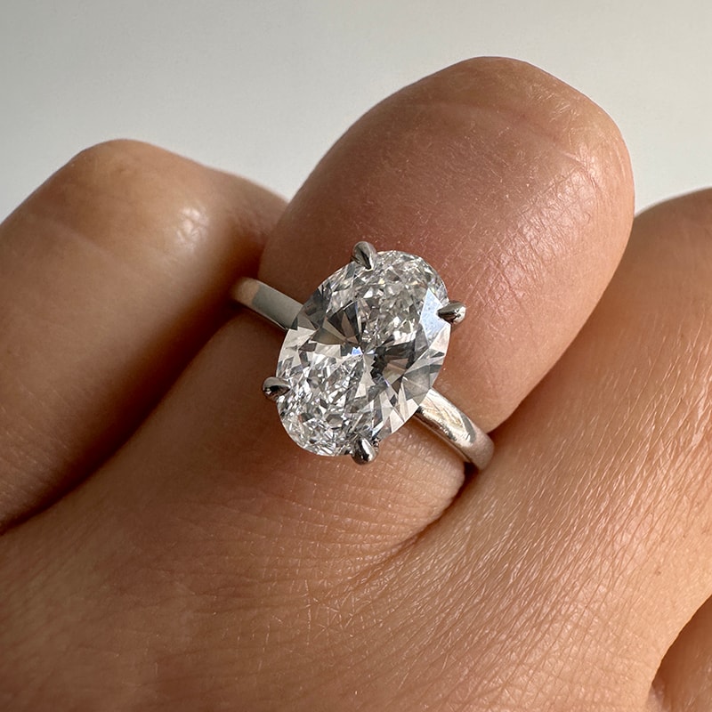 Large Oval Cut Solitaire Hidden Halo Diamond Engagement Ring view 7