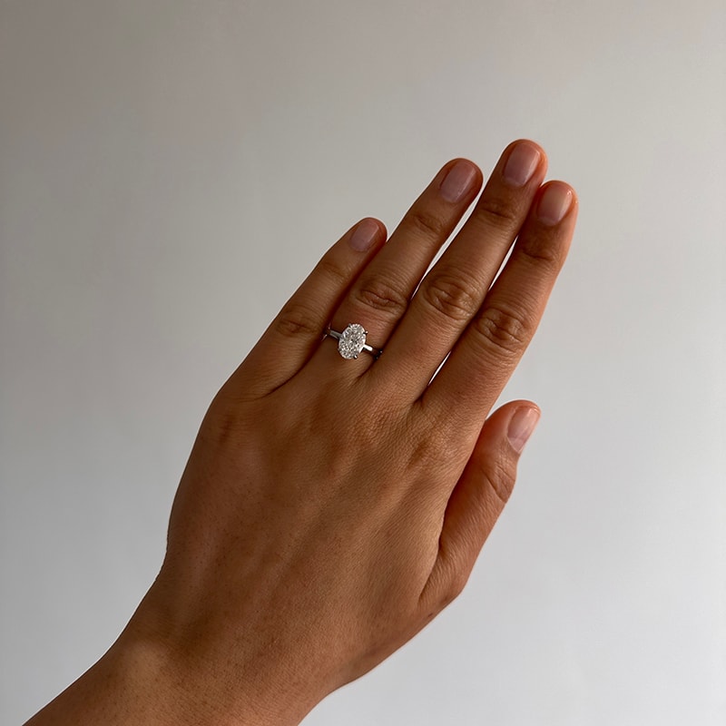 Large Oval Cut Solitaire Hidden Halo Diamond Engagement Ring view 6