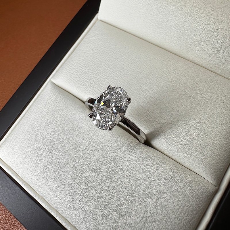 Large Oval Cut Solitaire Hidden Halo Diamond Engagement Ring view 8