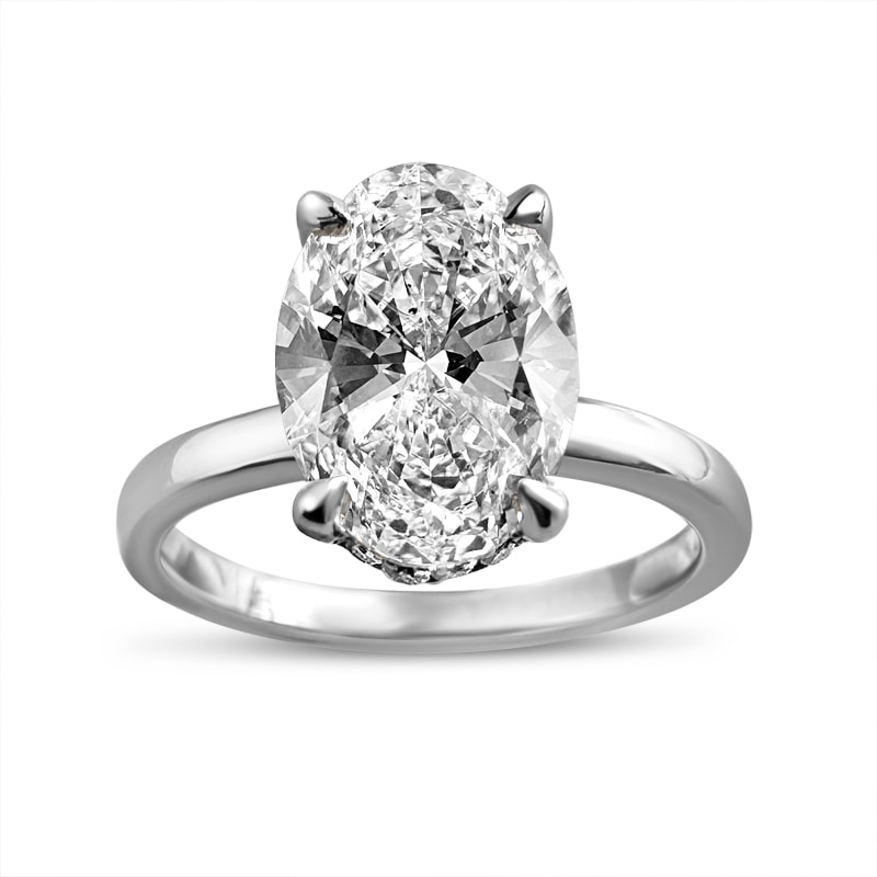 Large Oval Cut Solitaire Hidden Halo Diamond Engagement Ring view 4