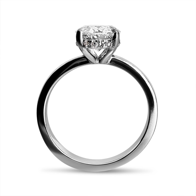 Large Oval Cut Solitaire Hidden Halo Diamond Engagement Ring view 3
