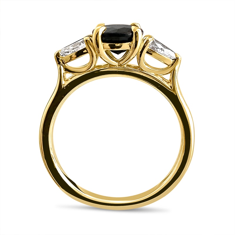 Round Blue Sapphire and Pear Diamond Trilogy Engagement Ring view 4