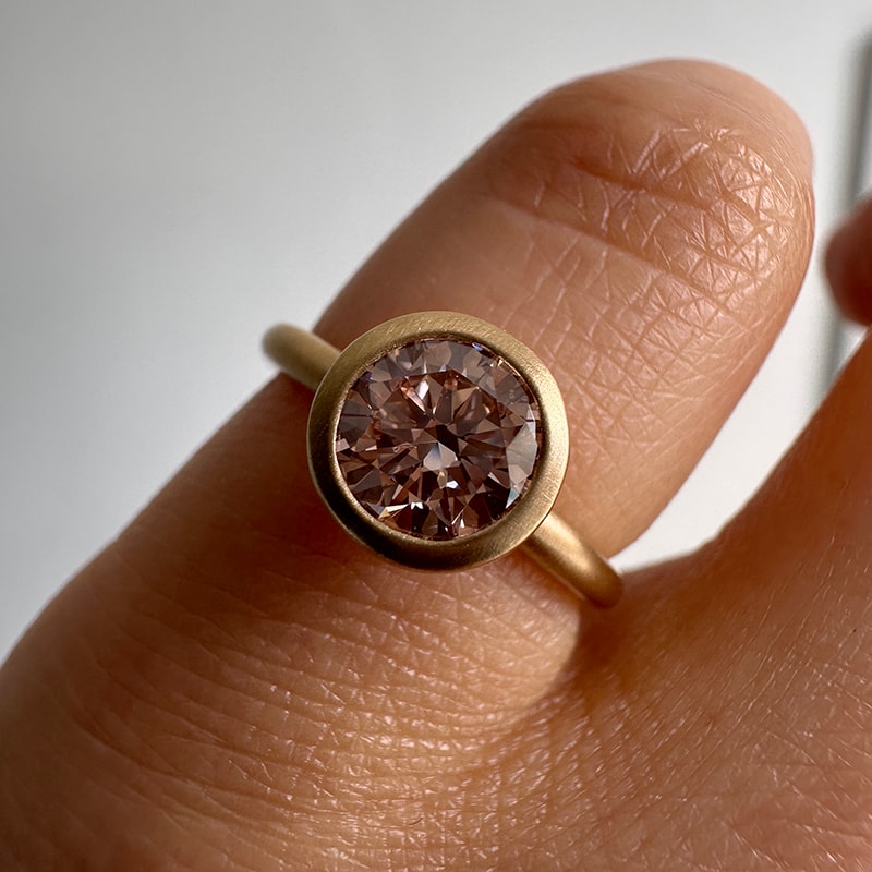 Bezel Round Pink Diamond Engagement Ring view 7