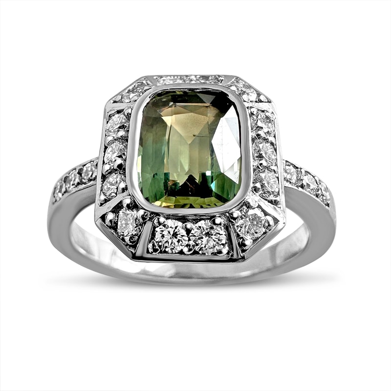Cushion Cut Sapphire Art Deco Style Engagement Ring view 4