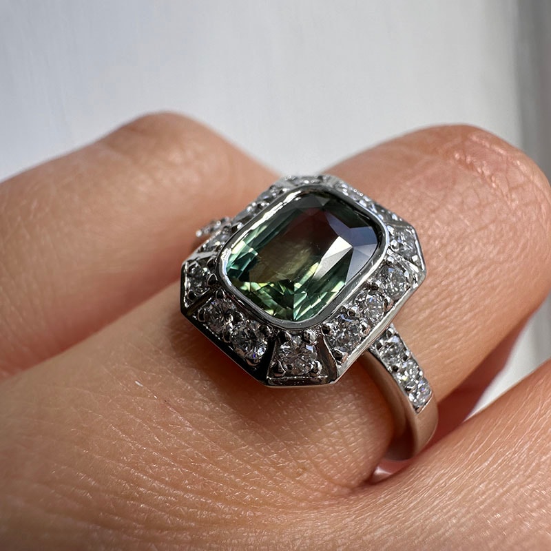 Cushion Cut Sapphire Art Deco Style Engagement Ring view 7