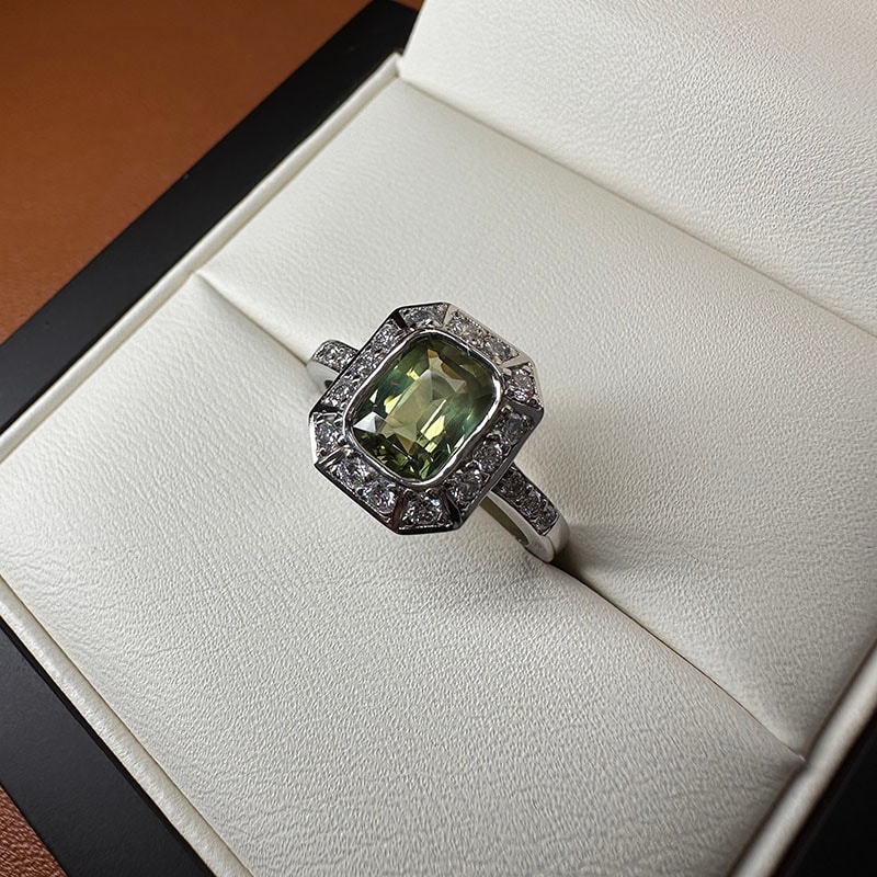 Cushion Cut Sapphire Art Deco Style Engagement Ring view 8