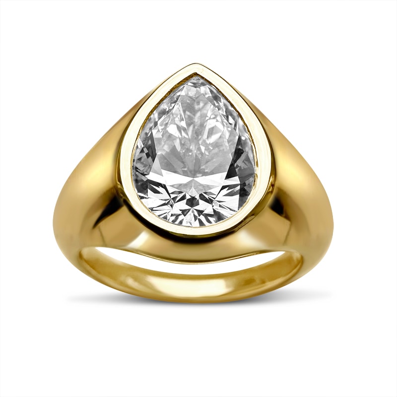 Bezel Pear Shape Signet Style Lab Grown Diamond Engagement Ring view 3