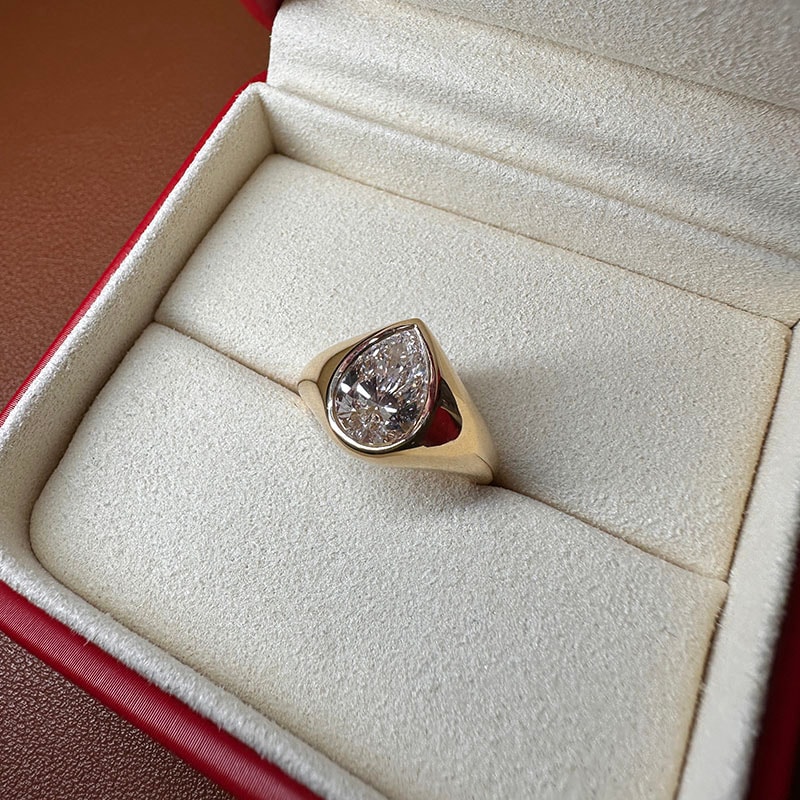 Bezel Pear Shape Signet Style Lab Grown Diamond Engagement Ring view 8