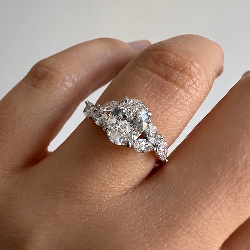 Oval Shape Marquise Side Lab Grown Diamond Engagement Ring view 7