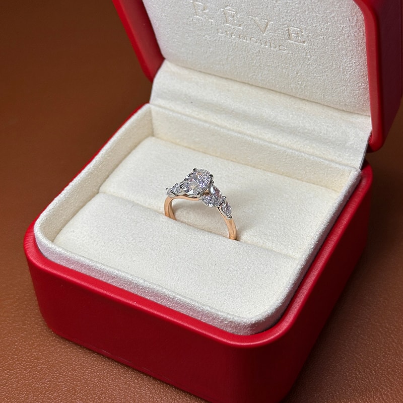 Oval Shape Marquise Side Lab Grown Diamond Engagement Ring view 8