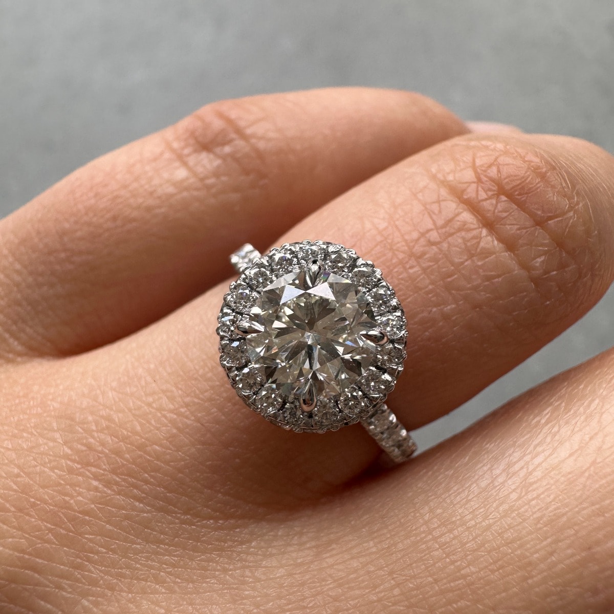 Double Edge Halo Round Lab Grown Diamond Engagement Ring view 7