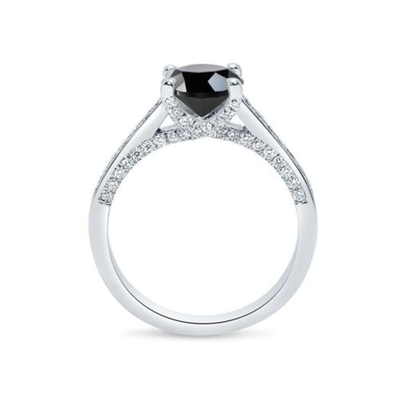 Twist Bridge Set Round Black Diamond Engagement Ring view 5