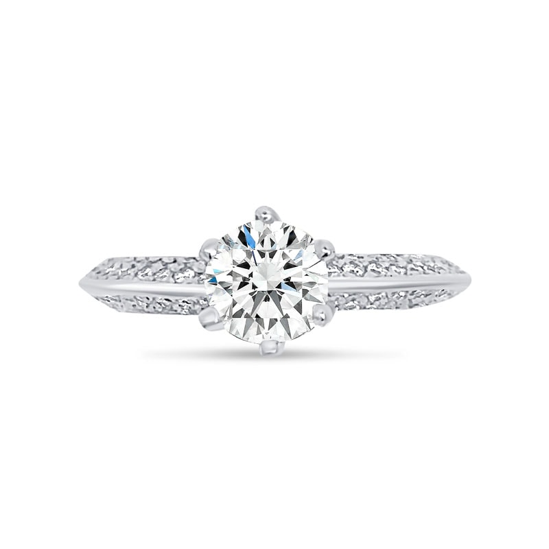 Knife Edge Bridge Pave Set Round Diamond Engagement Ring view 1
