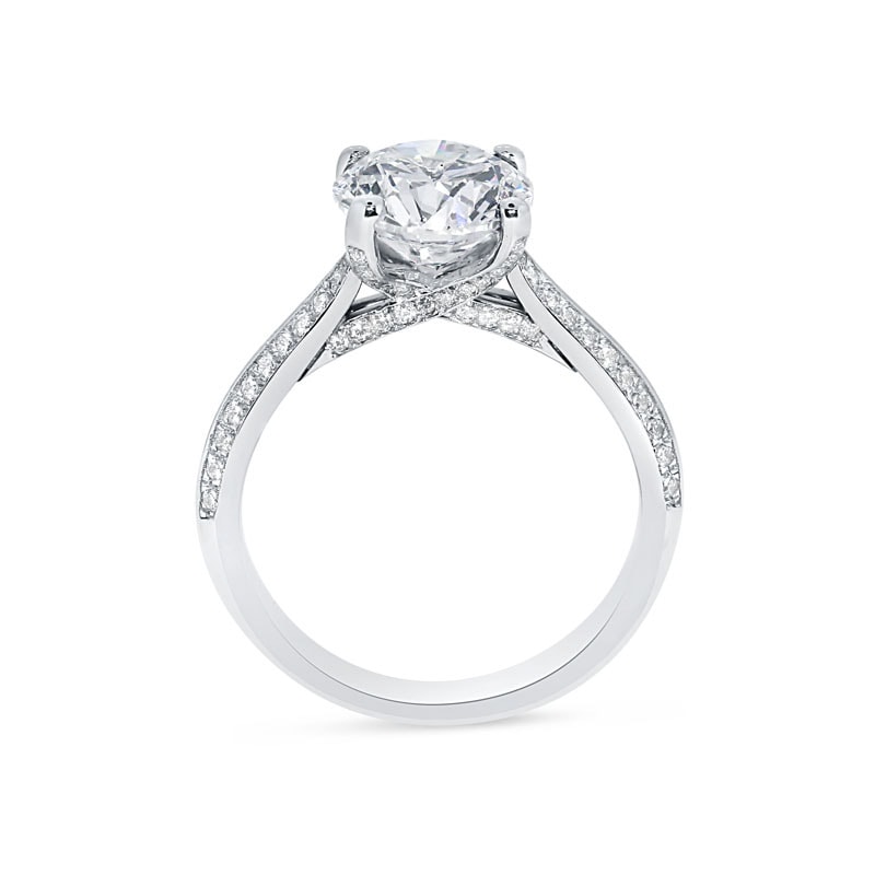 Knife Edge Bridge Pave Set Round Diamond Engagement Ring view 3