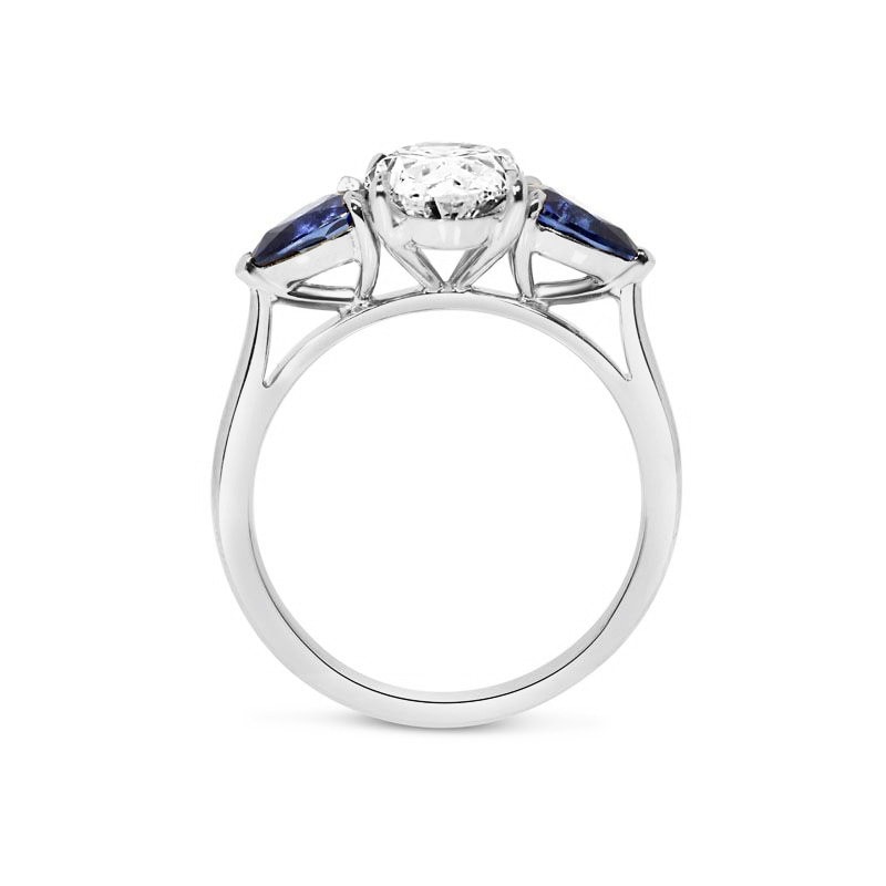 Large Oval Shape Sapphire Pear Side Stones Platinum Diamond Engagement Ring view 5