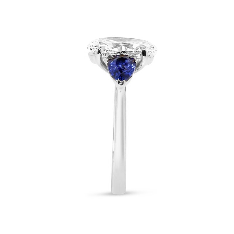 Large Oval Shape Sapphire Pear Side Stones Platinum Diamond Engagement Ring view 4