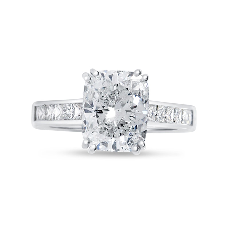 Large Cushion Cut Channel Set Princess Band Diamond Engagement Ring view 1