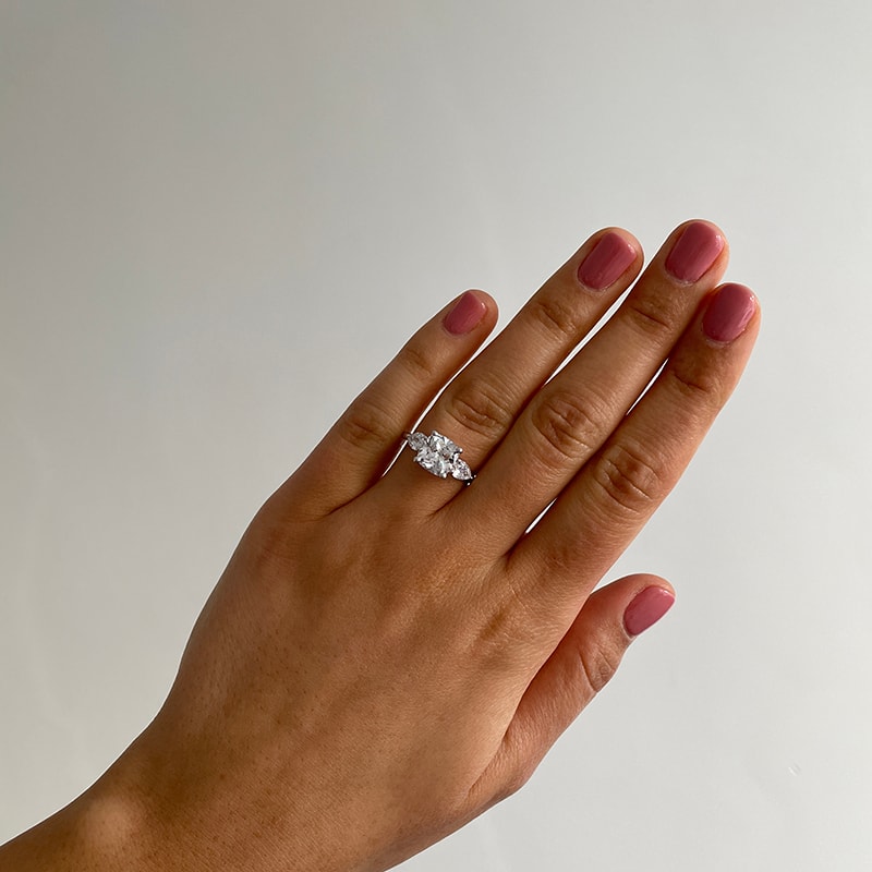 Large Cushion Shape Pear Side Stones Lab Grown Diamond Engagement Ring view 6