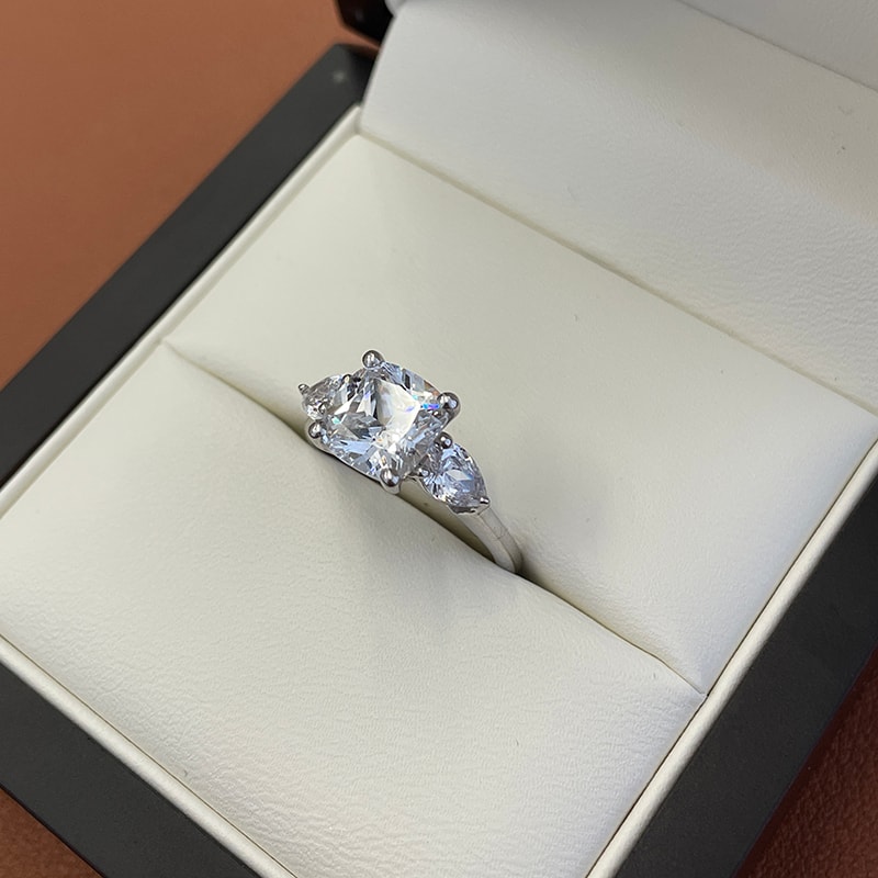 Large Cushion Shape Pear Side Stones Lab Grown Diamond Engagement Ring view 7