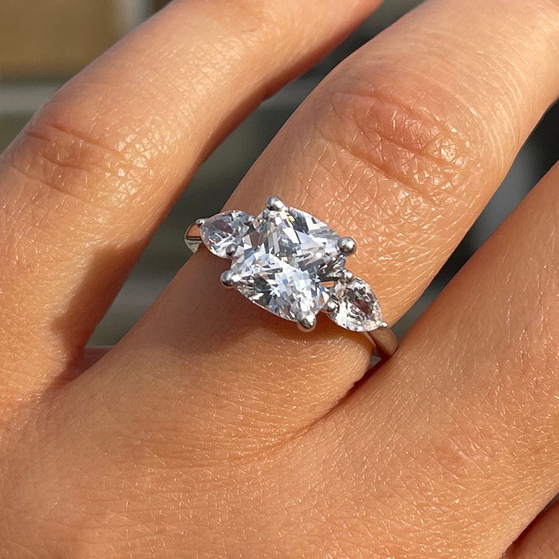 Large Cushion Shape Pear Side Stones Diamond Engagement Ring view 6