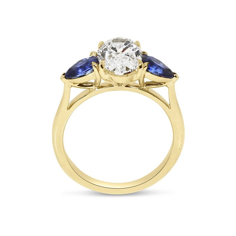 Large Oval Shape Sapphire Pear Side Stones Lab Grown Diamond Engagement Ring view 4