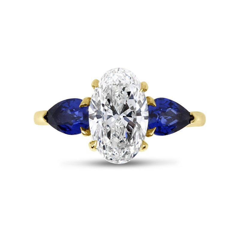Large Oval Shape Sapphire Pear Side Stones Lab Grown Diamond Engagement Ring view 1