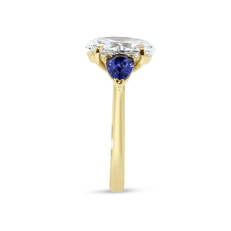Large Oval Shape Sapphire Pear Side Stones Lab Grown Diamond Engagement Ring view 3