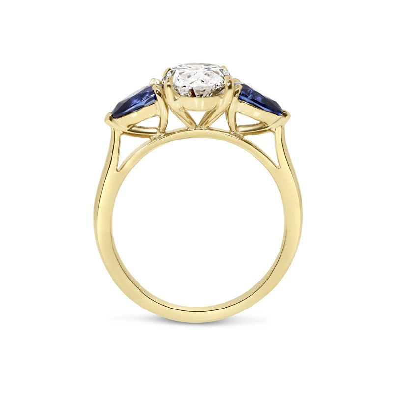 Large Oval Shape Sapphire Pear Side Stones Lab Grown Diamond Engagement Ring view 5