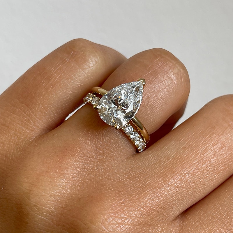 Large Pear Shape Diamond Hidden Halo Solitaire Engagement Ring view 7