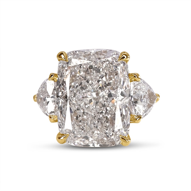 Elongated Cushion and Trillion Side Stone Trilogy Engagement Ring