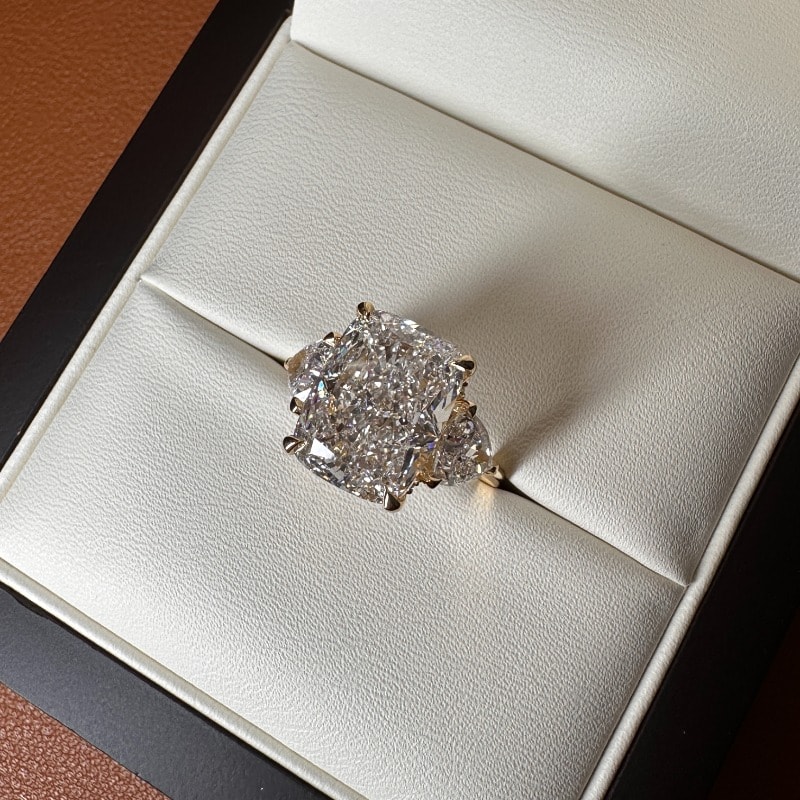 Elongated Cushion and Trillion Side Stone Trilogy Engagement Ring view 8