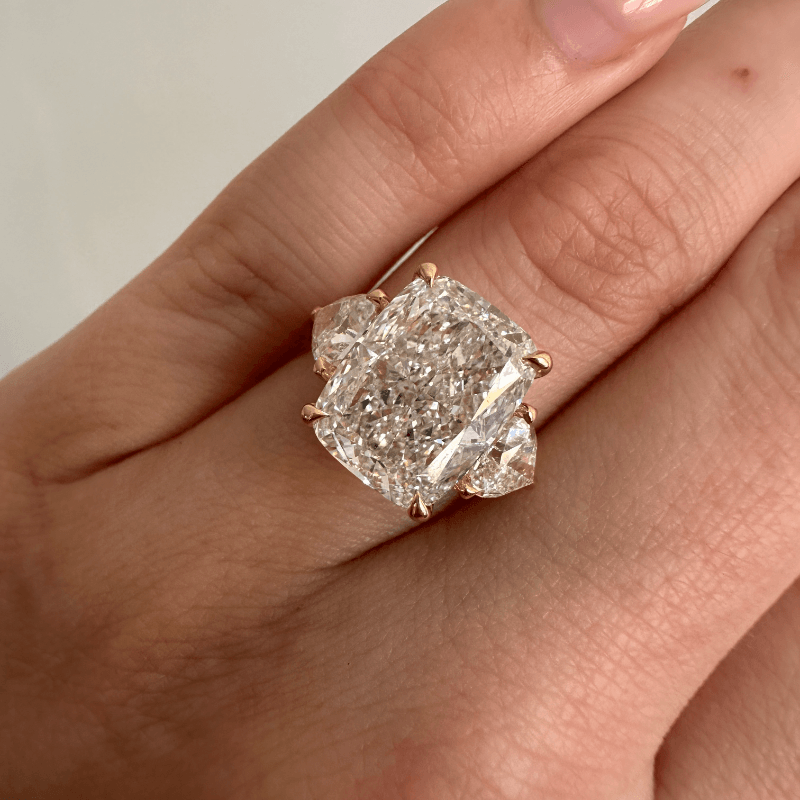 Lab Grown Elongated Cushion and Trillion Side Stone Trilogy Engagement Ring view 7