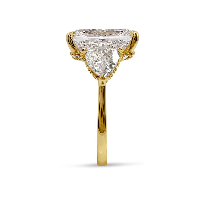 Elongated Cushion and Trillion Side Stone Trilogy Engagement Ring view 3